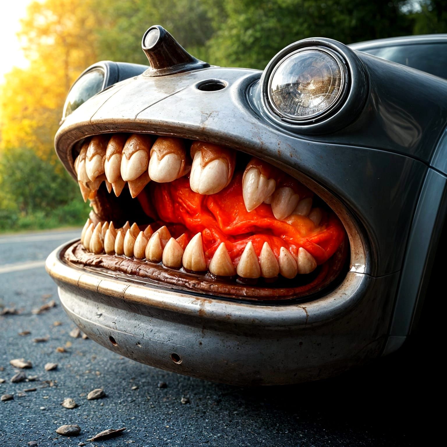 Menacing Car with Toothy Mouth Ready to Devour