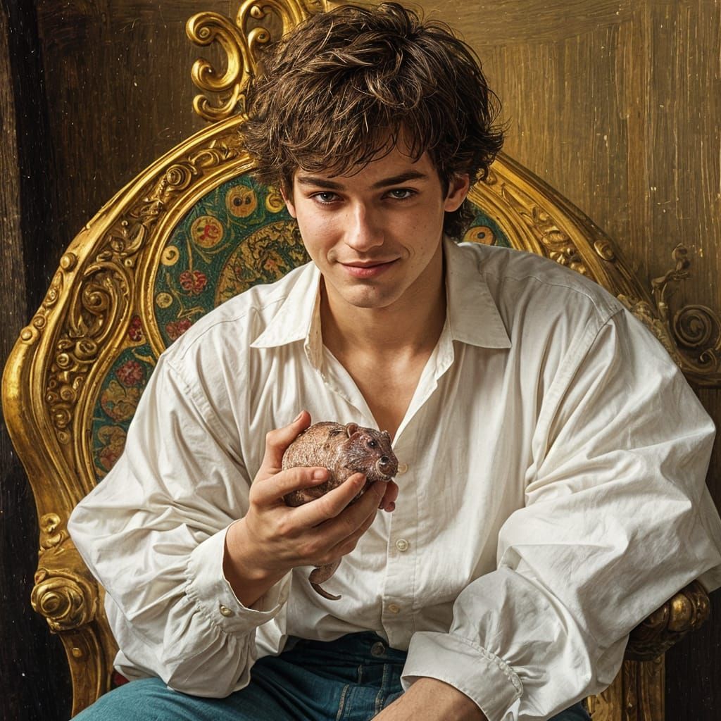 Man and Rat Sharing a Sandwich, Klimt Style