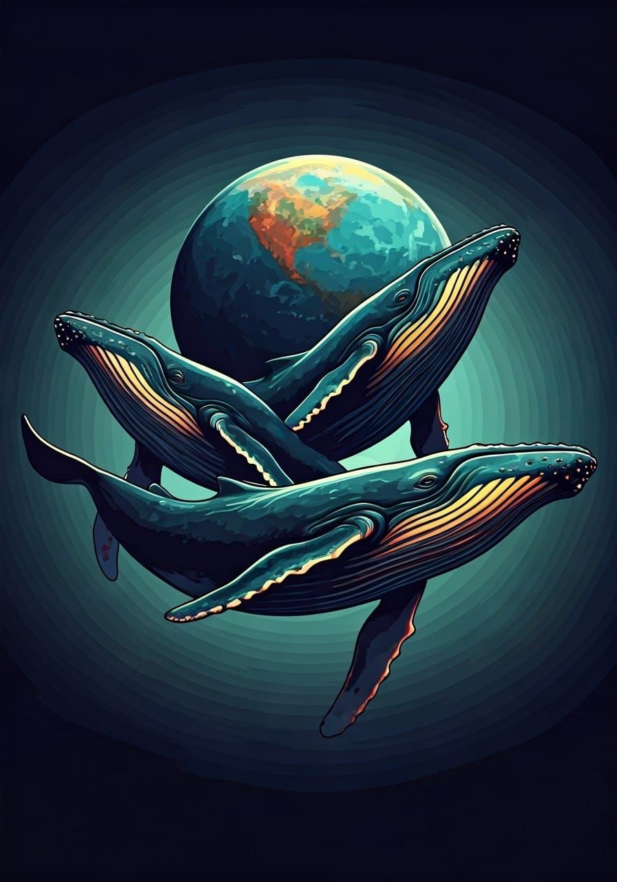 Whales Hold Earth in Pop Art Screen Print