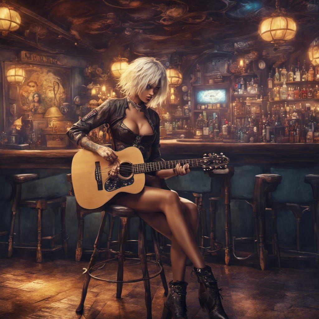 Blonde Guitarist in Las Vegas Bar: Digital Art