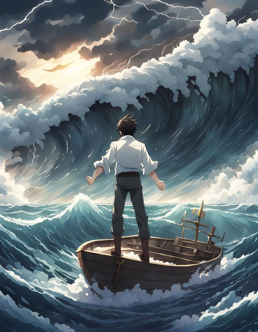 Epic Ocean Scene with Anime-Inspired Art Style