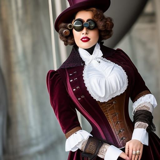 Steampunk Woman with Cog Corset and Victorian Coat