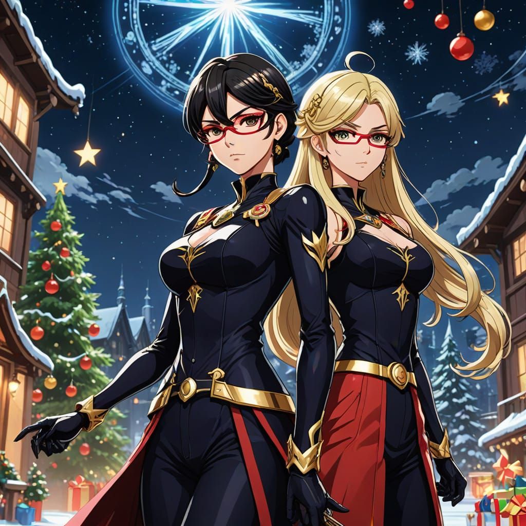 Bayonetta and Jeanne in Winter Wonderland Anime Art