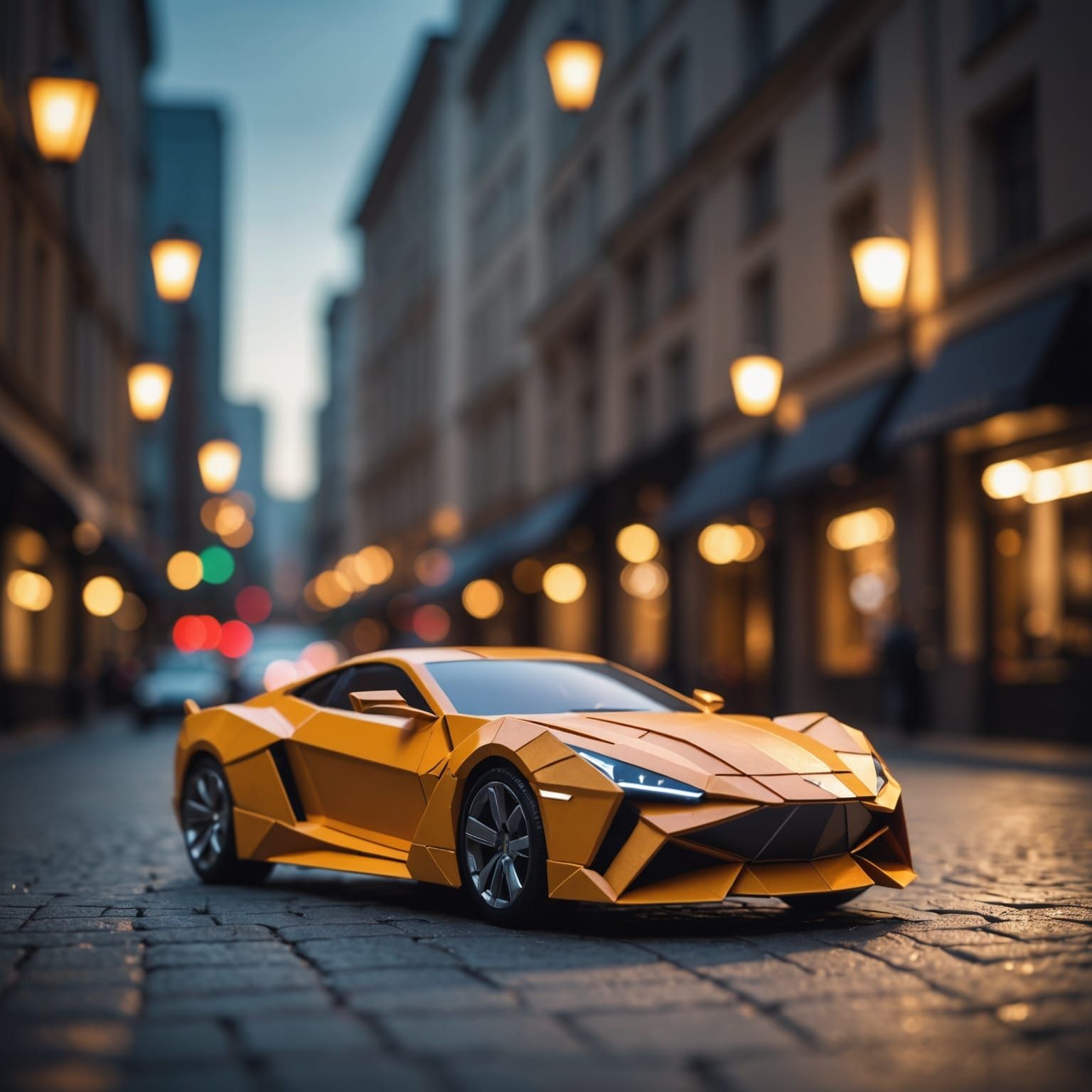 Origami Super Car Papercraft on City Street