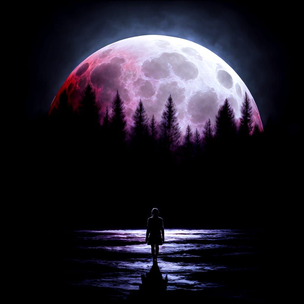 Ethereal Backlit Moon with Ominous Red Glow