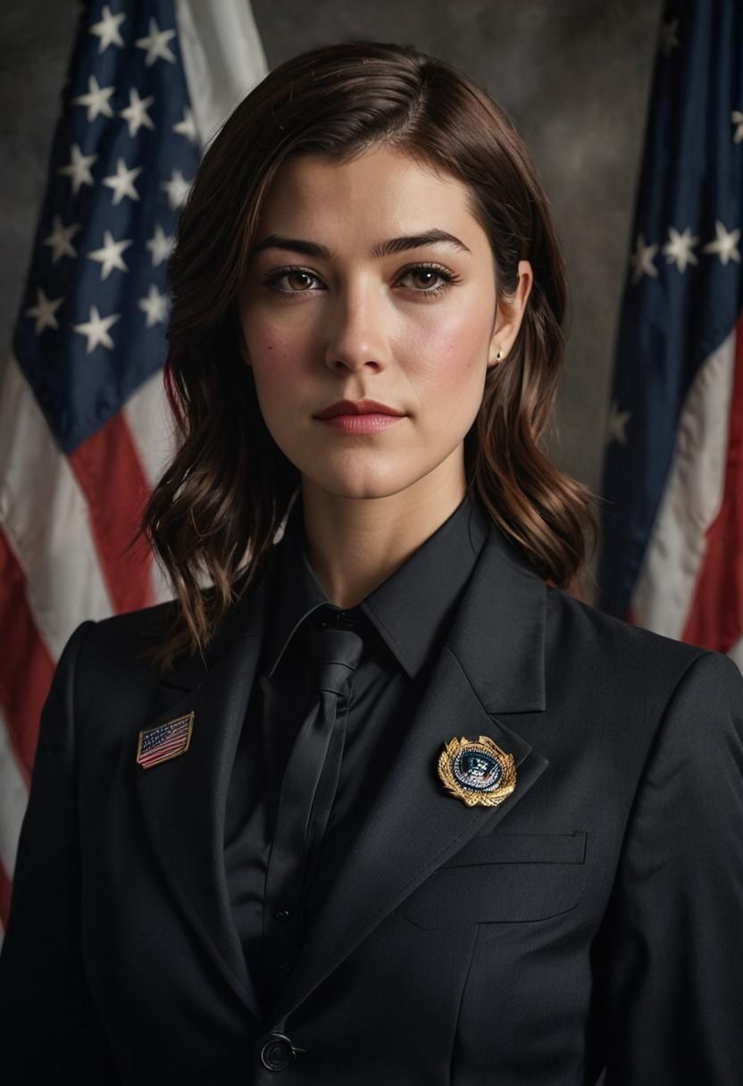 Photorealistic Portrait of Police Officer with US Flag