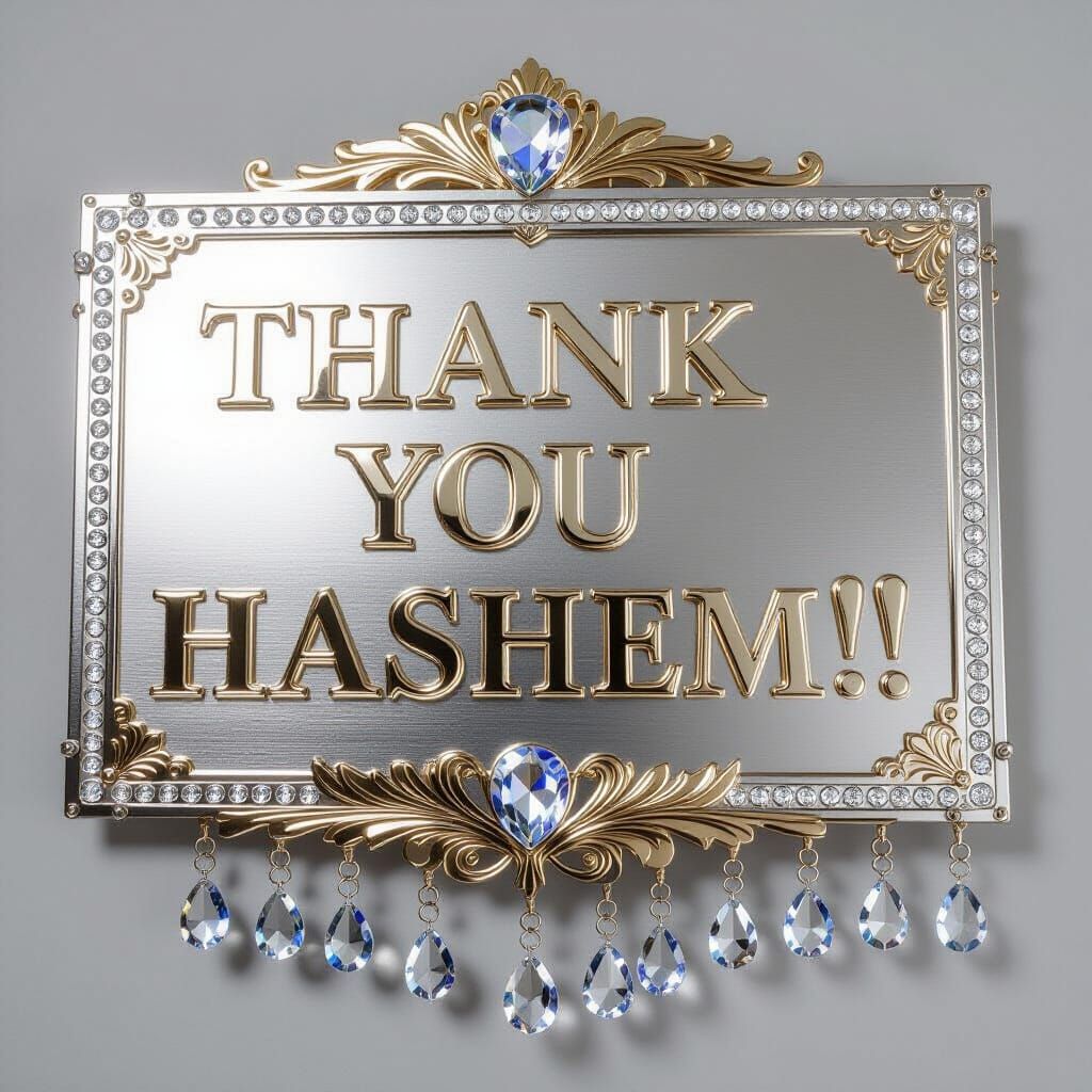 Thank You HASHEM in Chrome, Gold, and Crystals