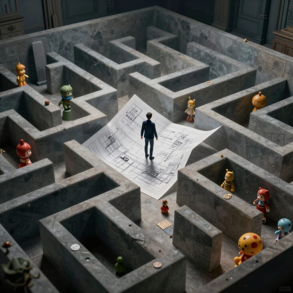 Cartographer of Surreal Labyrinths in Hyperrealistic Style
