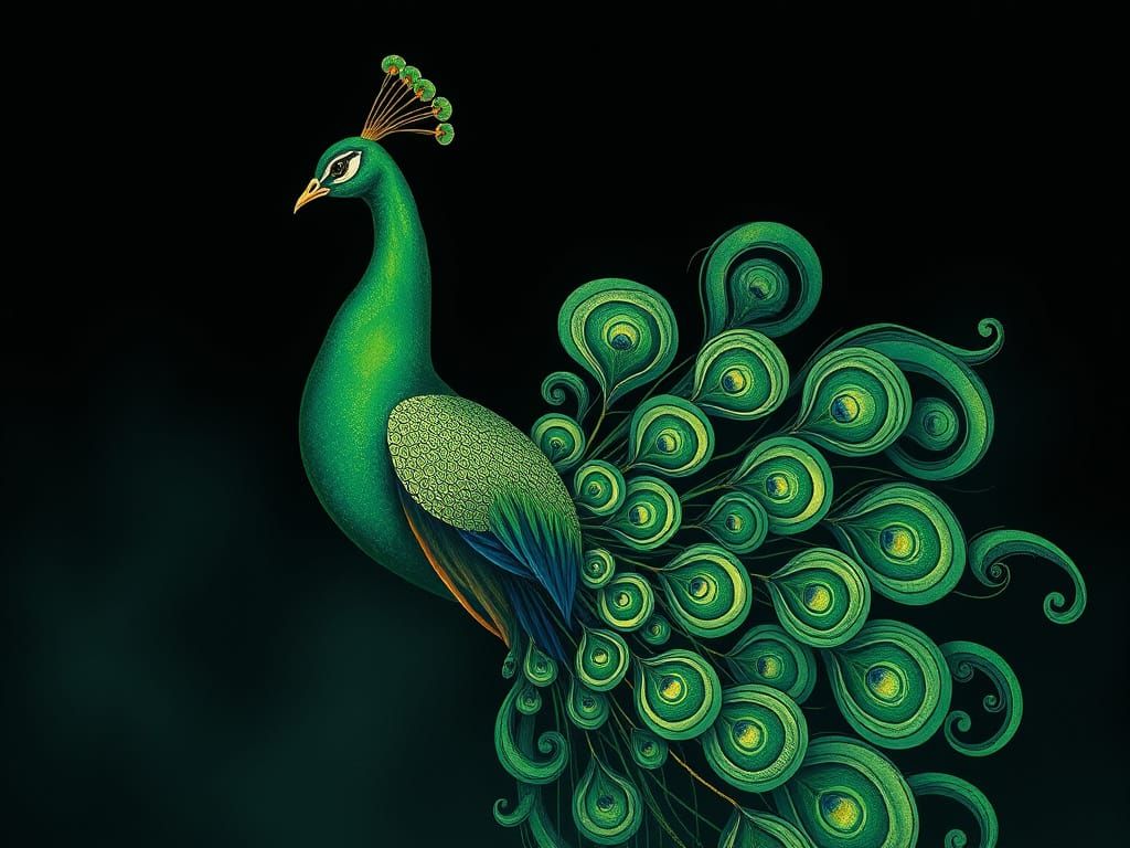 Green, art Nouveau, birds