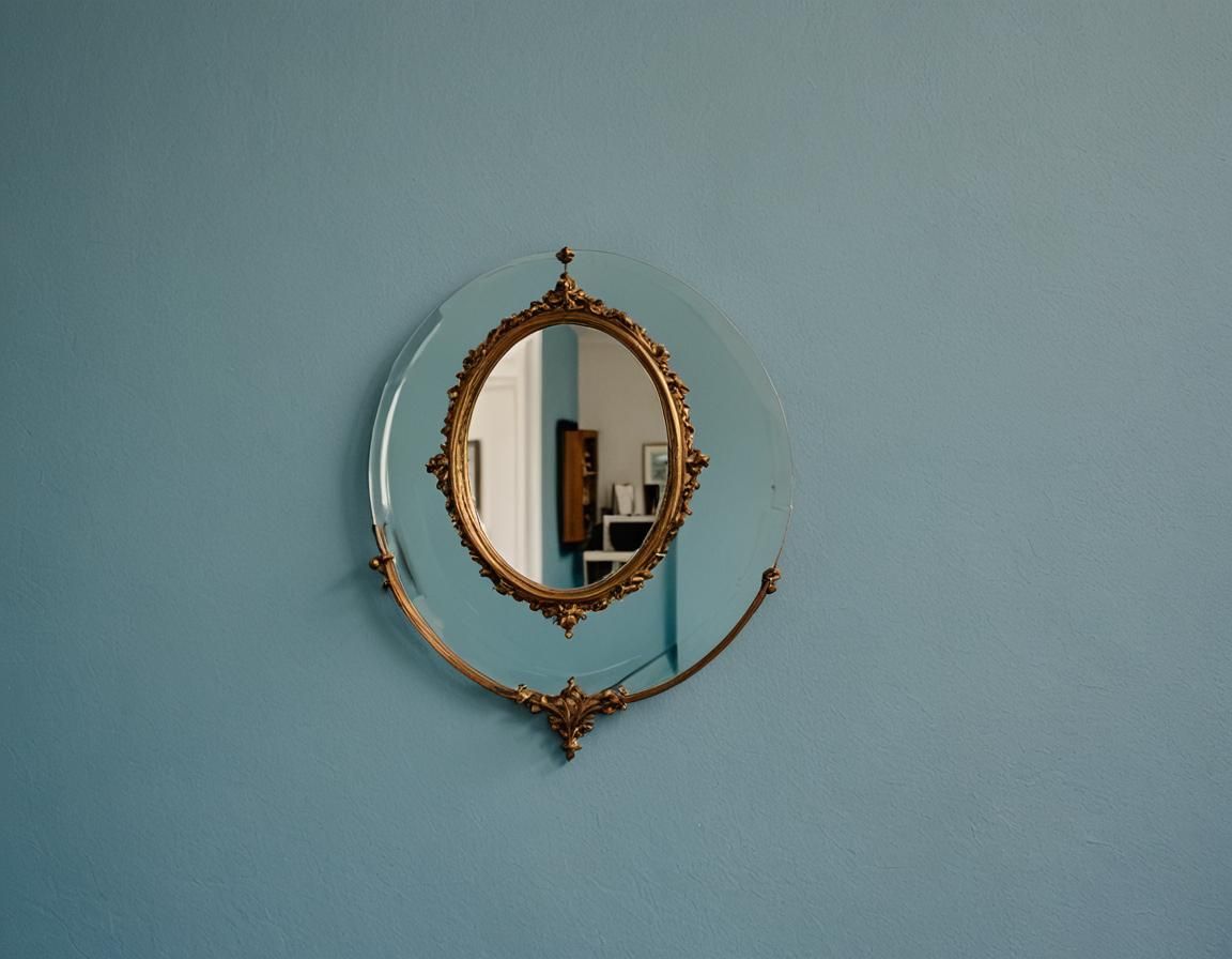 Mirror on Blue Wall: Minimalist Aesthetic