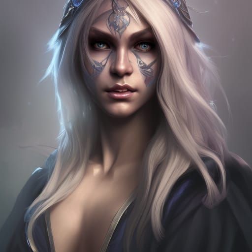 Detailed Drow Sorceress Portrait in Digital Art Style