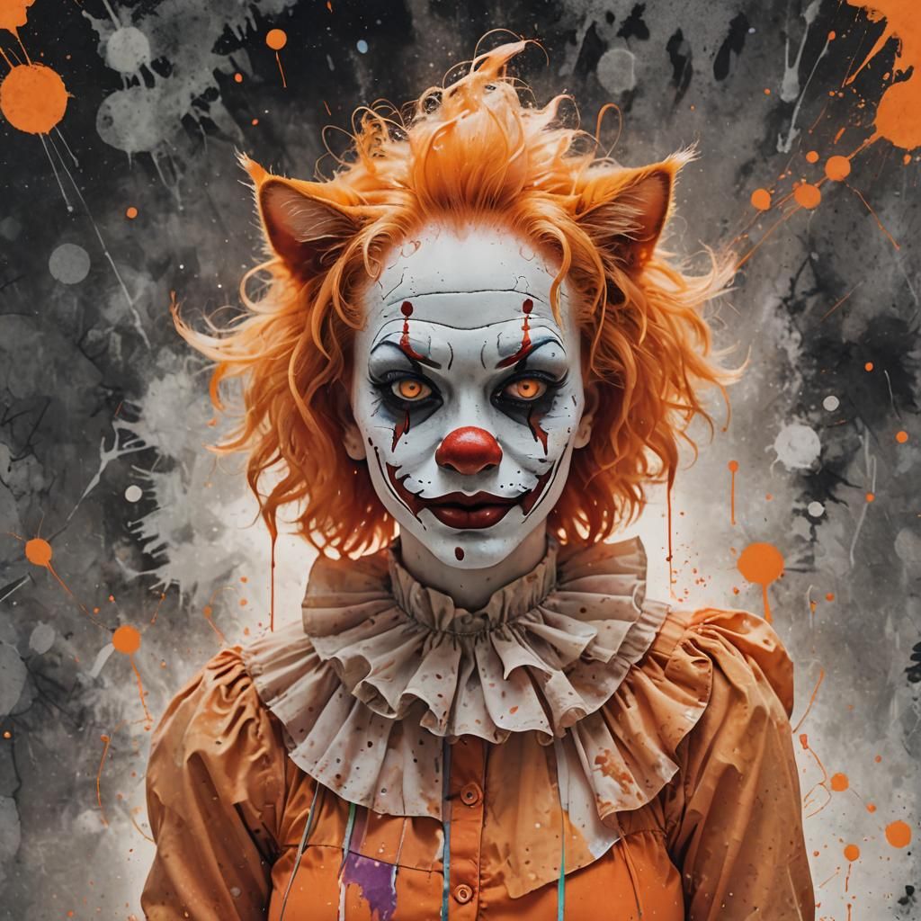 Scary Clown with Cat: Fantasy Anime Portrait