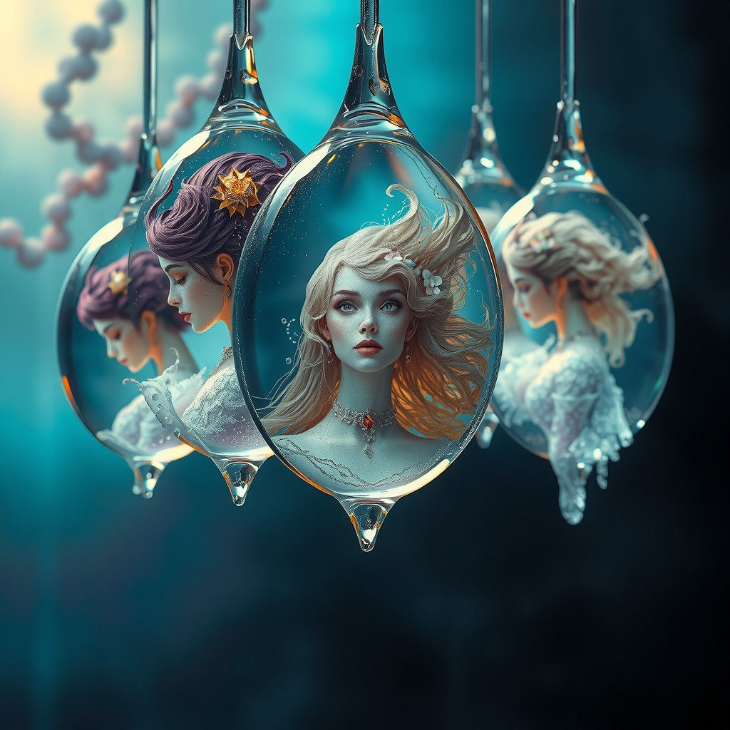 Luminous Water Droplets Encapsulating Exquisite Women