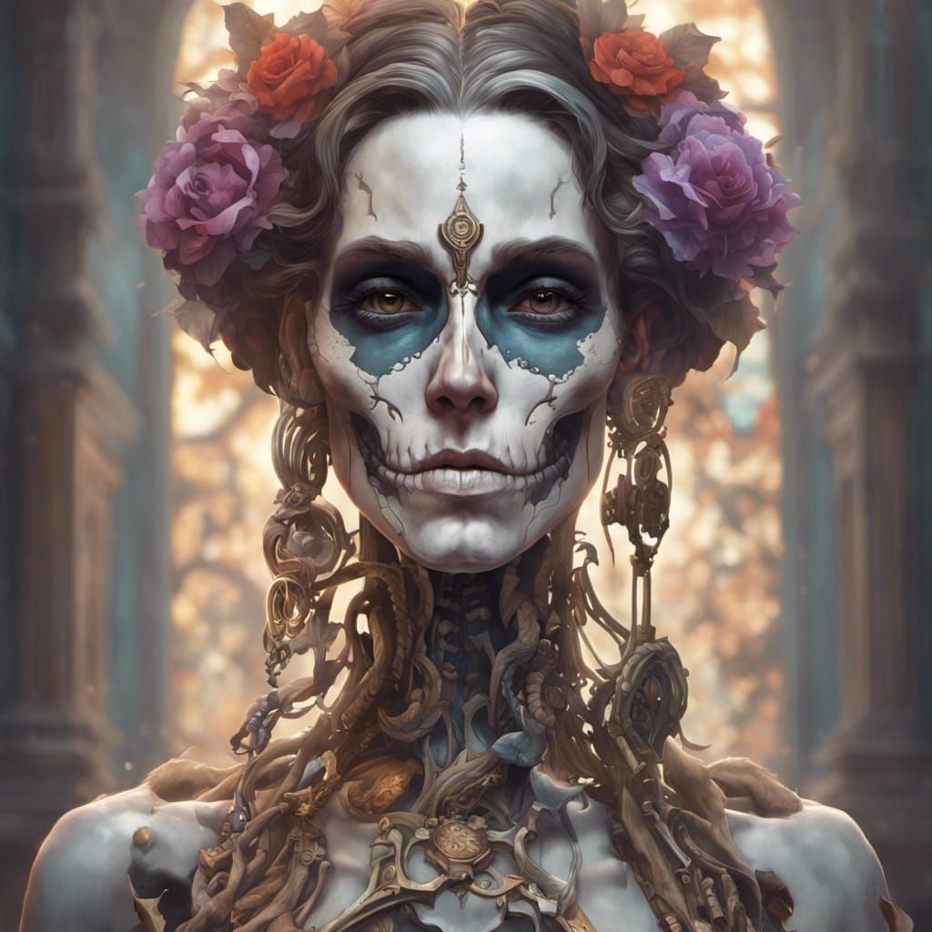 Detailed Skeleton Key Portrait in Art Nouveau Style
