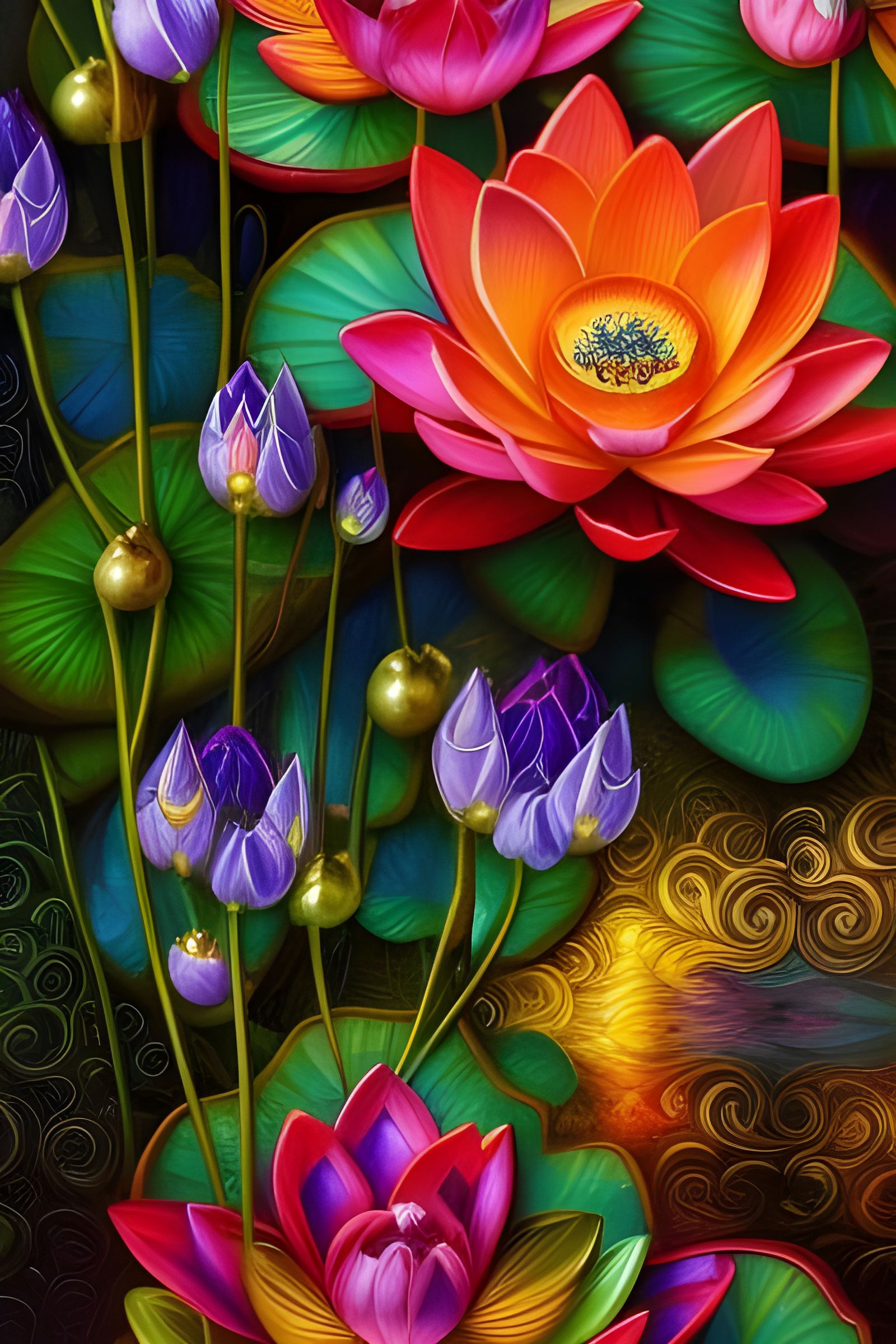 Gorgeous Group of Cascading Lotus Flowers