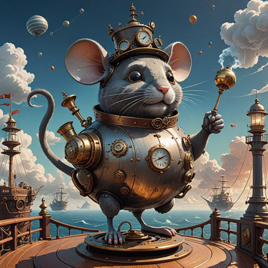 Steampunk Mouse Captains Giant Mechanical Teapot Sky Ship