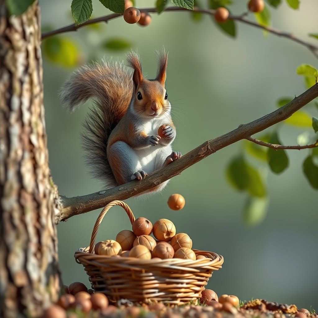 Playful Squirrel Nut Drop in Sunny Woods