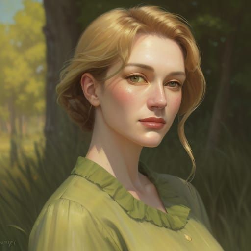 Impressionist Portrait of Figure in Green and Gold