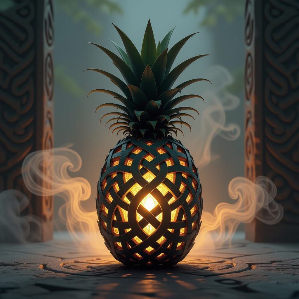 Celtic Knotwork Pineapple Silhouette with Golden Glow