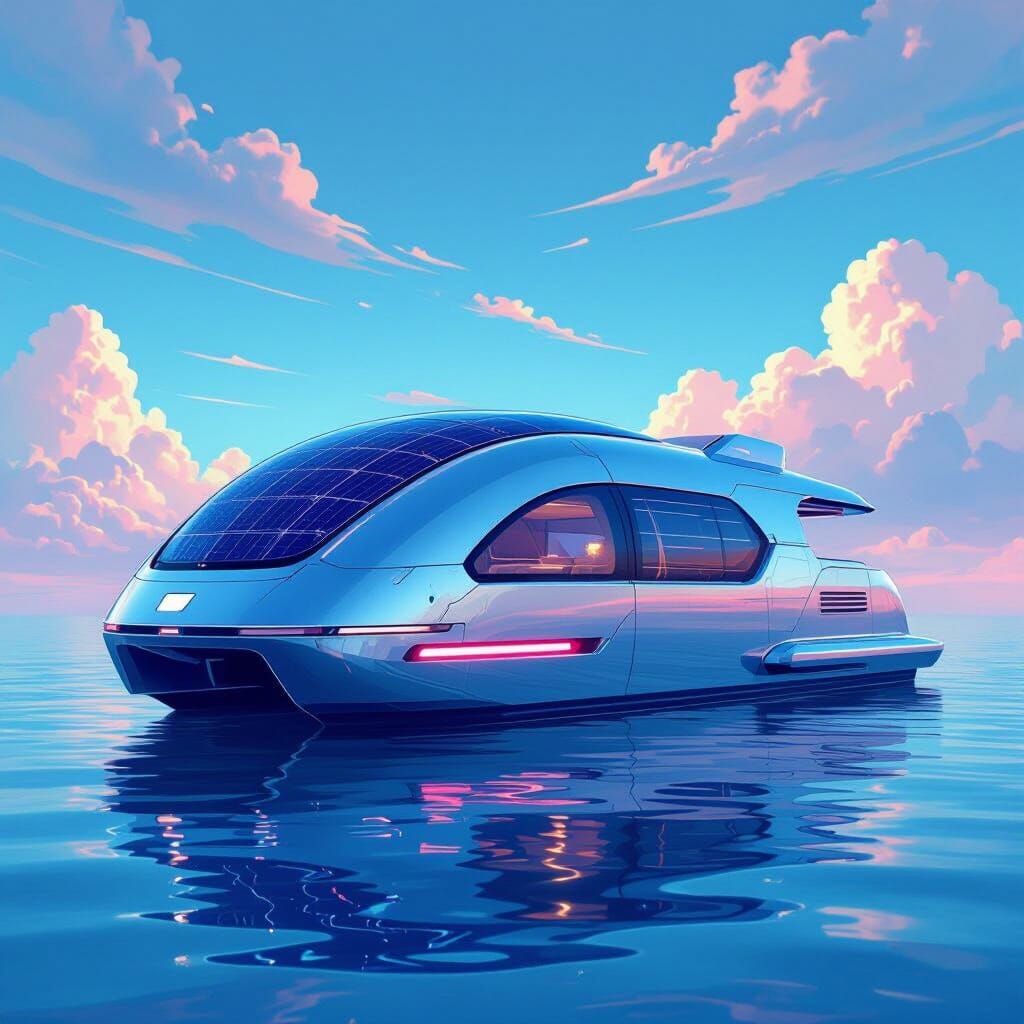 Futuristic Houseboat Floating in a Pastel Sky