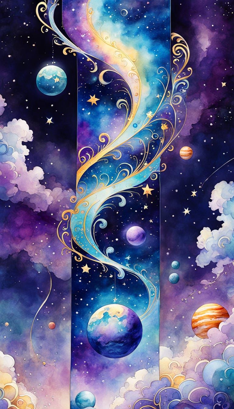 Whimsical Bookmark in Celestial Watercolor