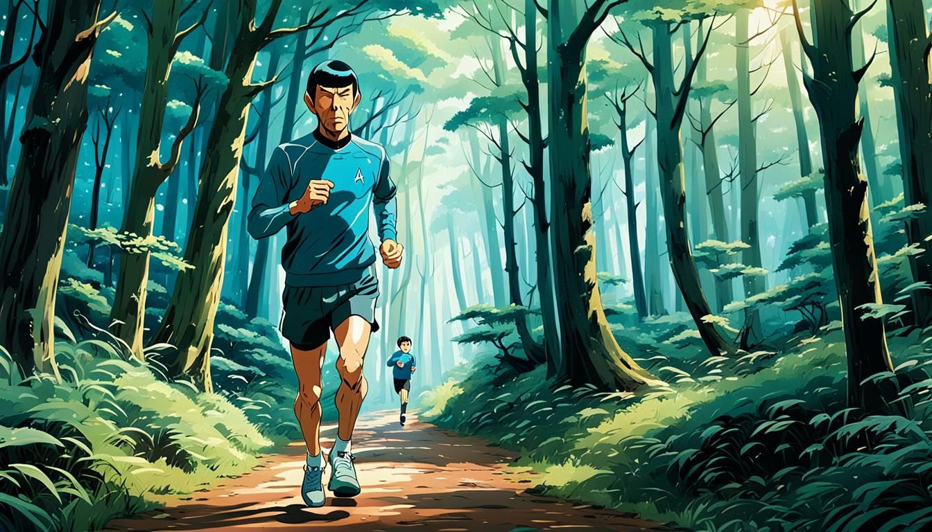Mr. Spock Forest Jog in Studio Ghibli Style