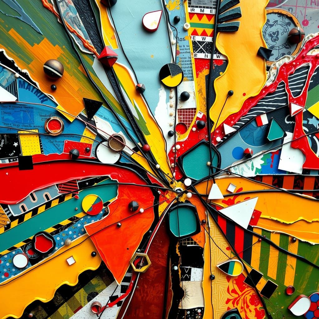 Abstract Geometric Explosion in Mixed Media Style