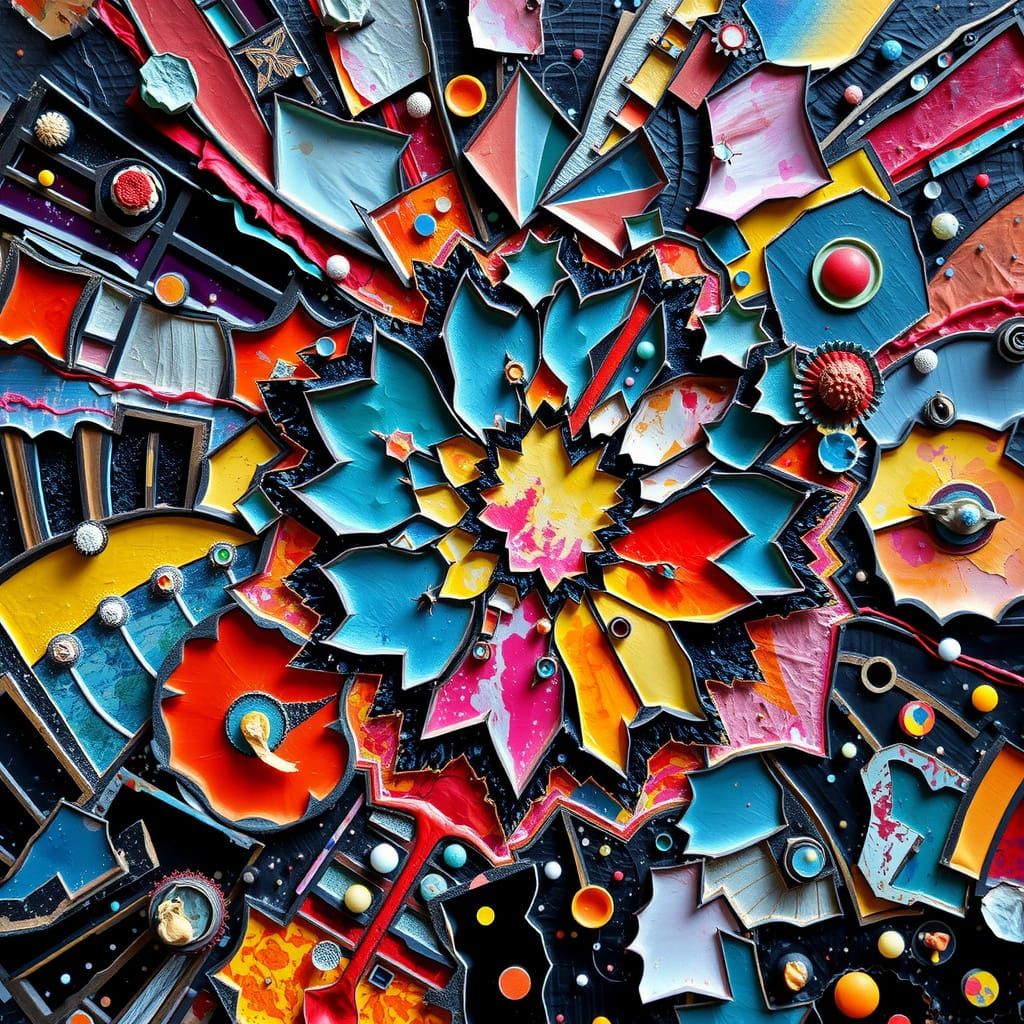 Vibrant 3D Fractal Explosion in Abstract Expressionist Style