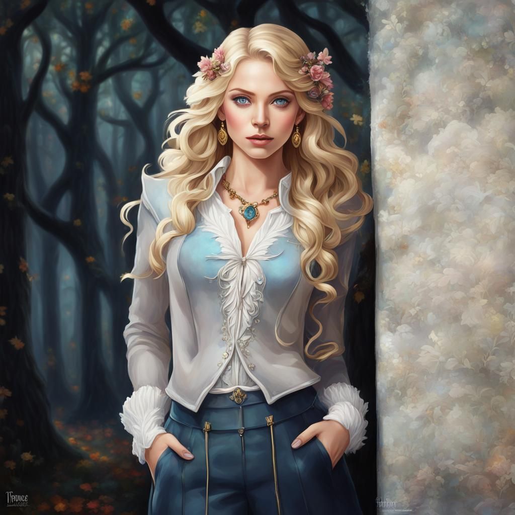 Autumn Elf in Forest with Steampunk Engine