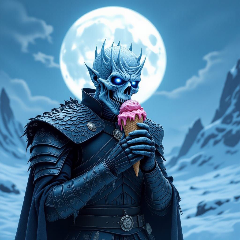 White Walker Enjoys Ice Cream in Ethereal Landscape