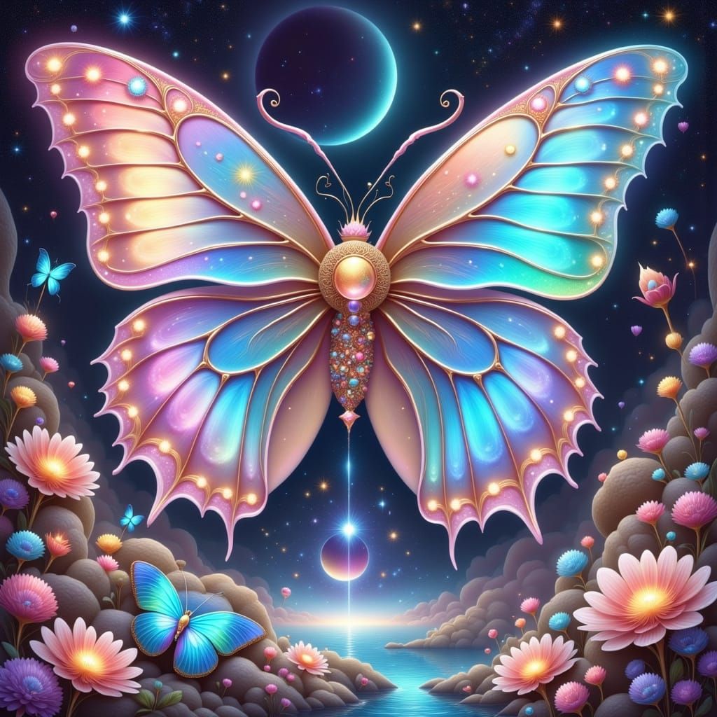 Luminous Fantasy Scene with Pearlescent Hues