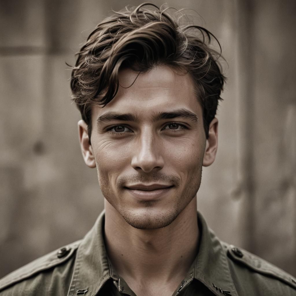 Attractive Man with Military Haircut, Cinematic Portrait