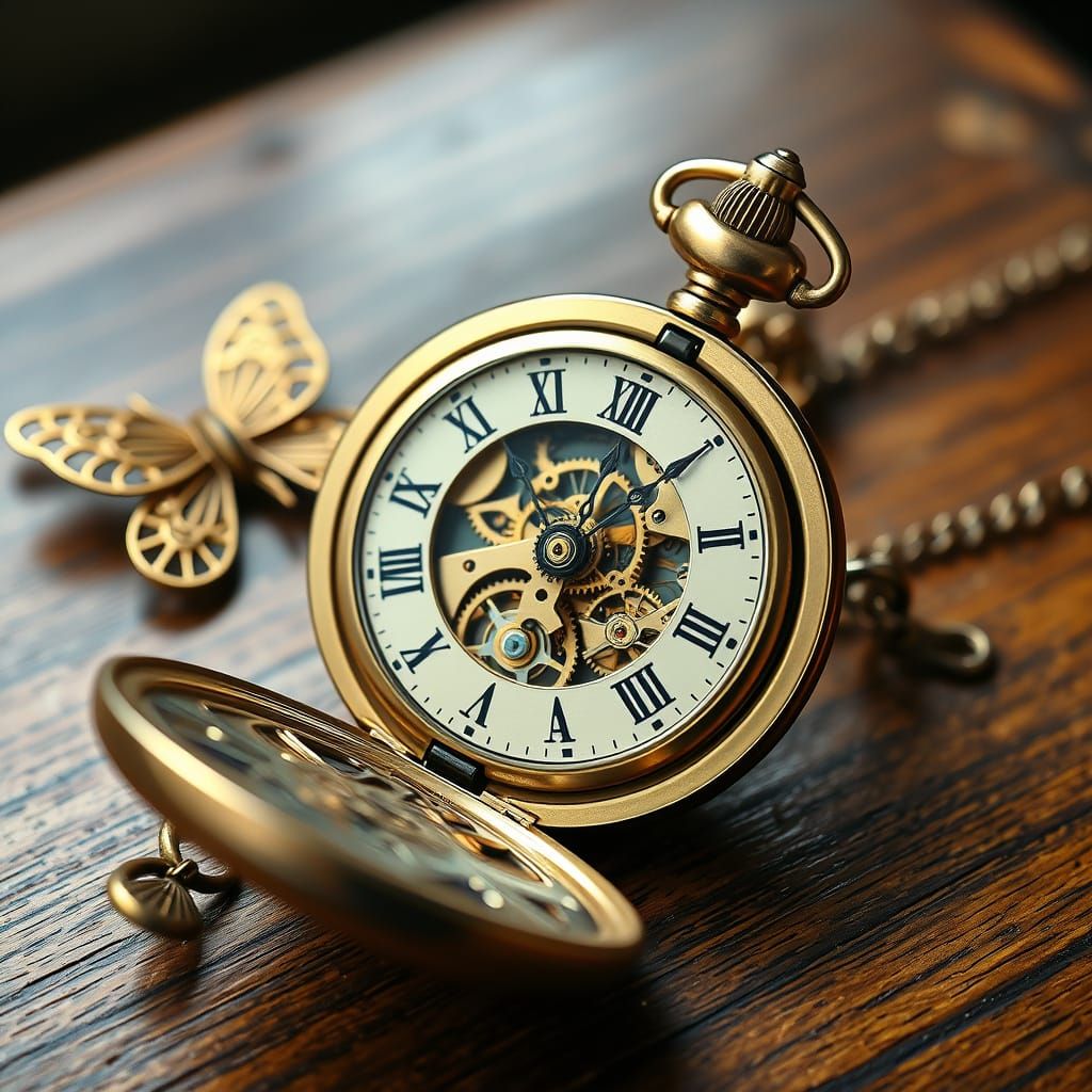 Steampunk Brass Pocket Watch with Butterfly
