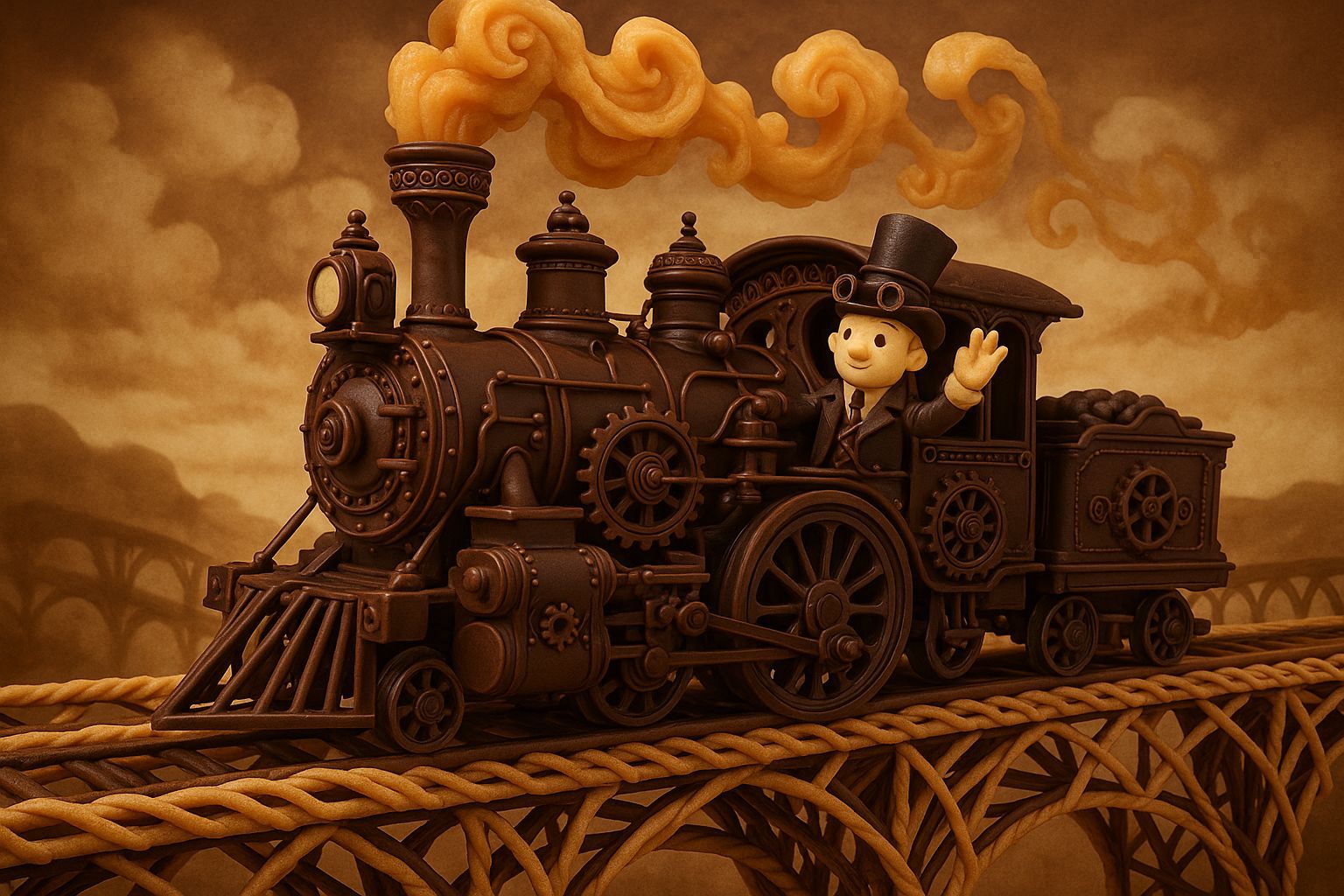 Steampunk Chocolate Locomotive with Caramel Steam