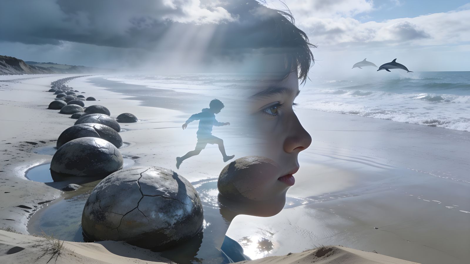 Moeraki Boulders Double Exposure Memory