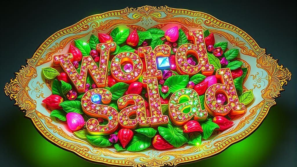 Psychedelic Word Salad on Ornate Gilded Plate