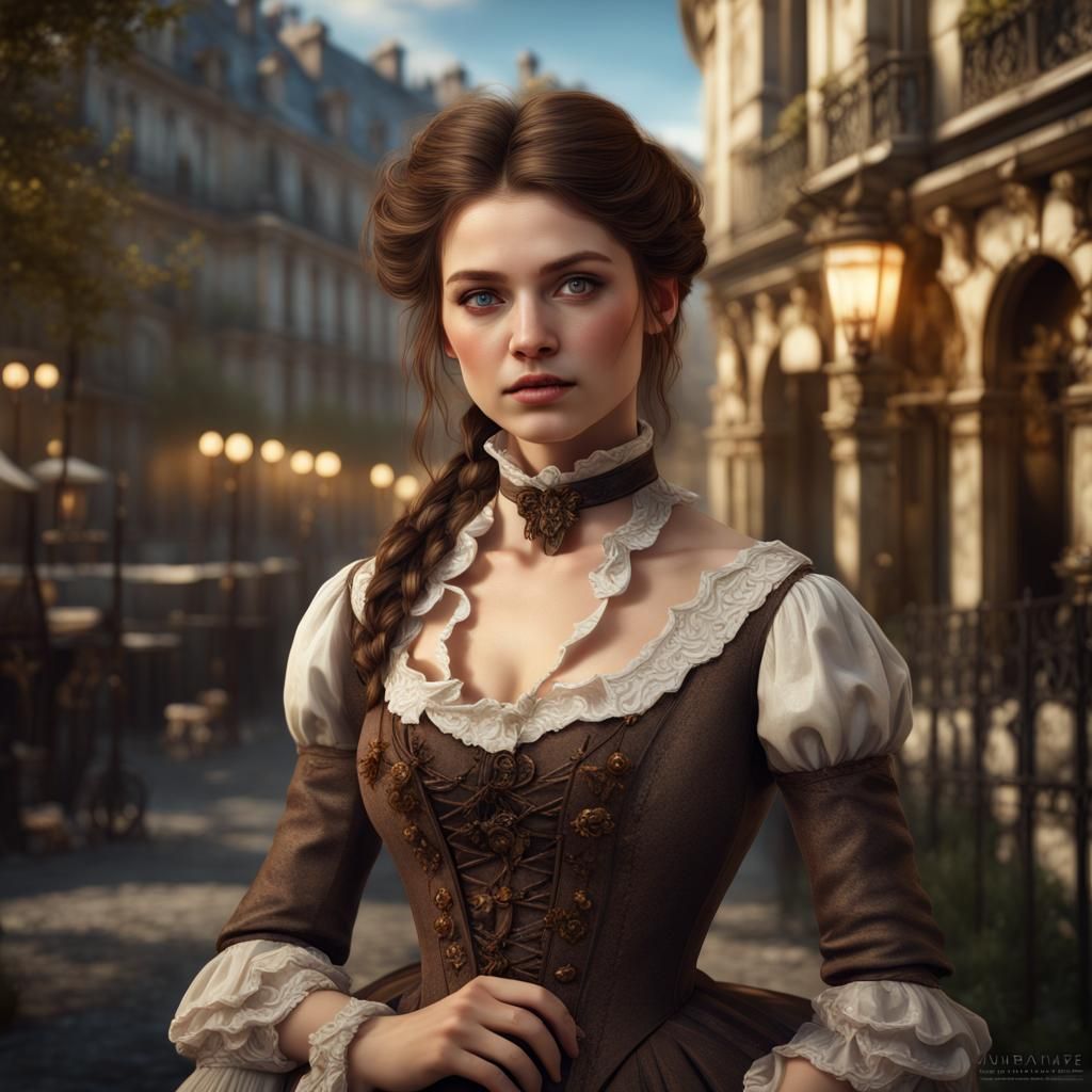 Independent Woman in 1870s Paris: Detailed Matte Painting