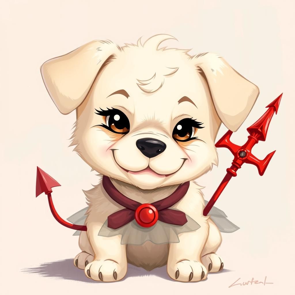 Mischievous Puppy in Anime Style with Devilish Charm