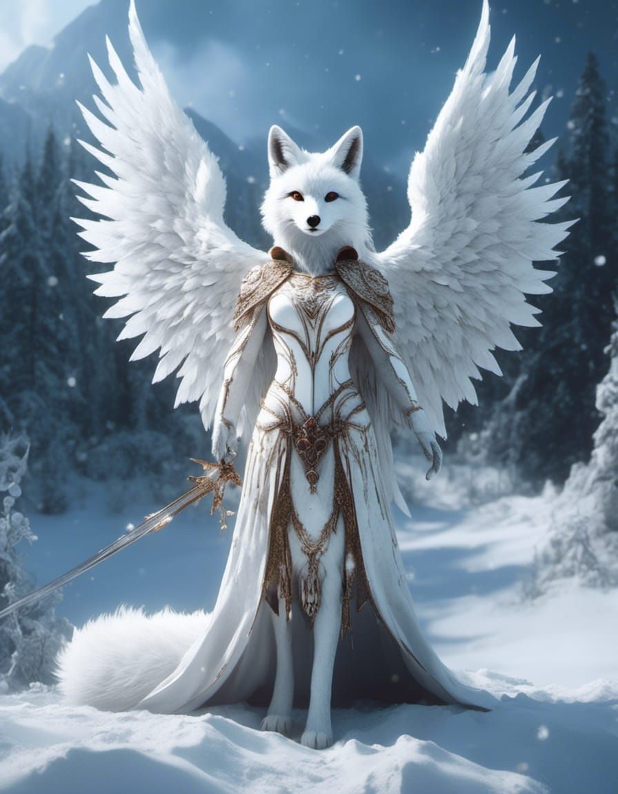 Angel Fox in Snowy Landscape Concept Art