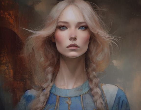 Anime Girl with Glowing Eyes in Sci-Fi Castle