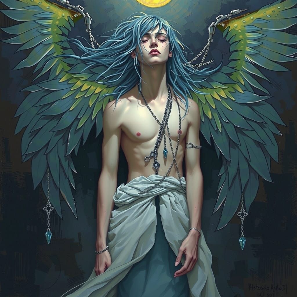 Sorrowful Angel in Haunting Oil Painting