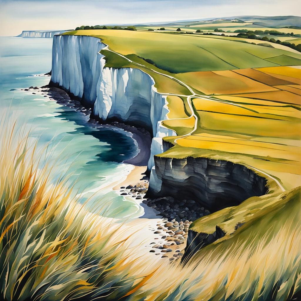 Beachy Head in Realistic Watercolor Painting