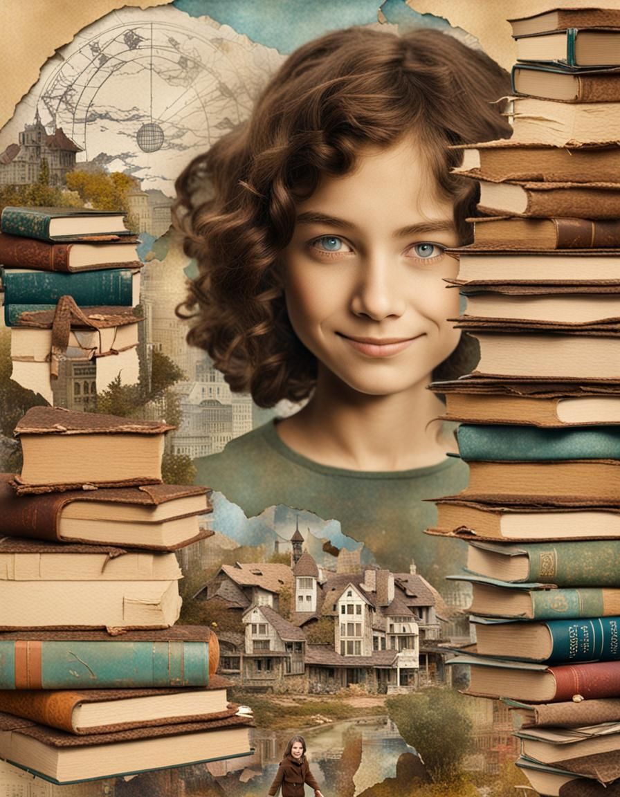 Surreal Collage of Brunette Woman in Small Town