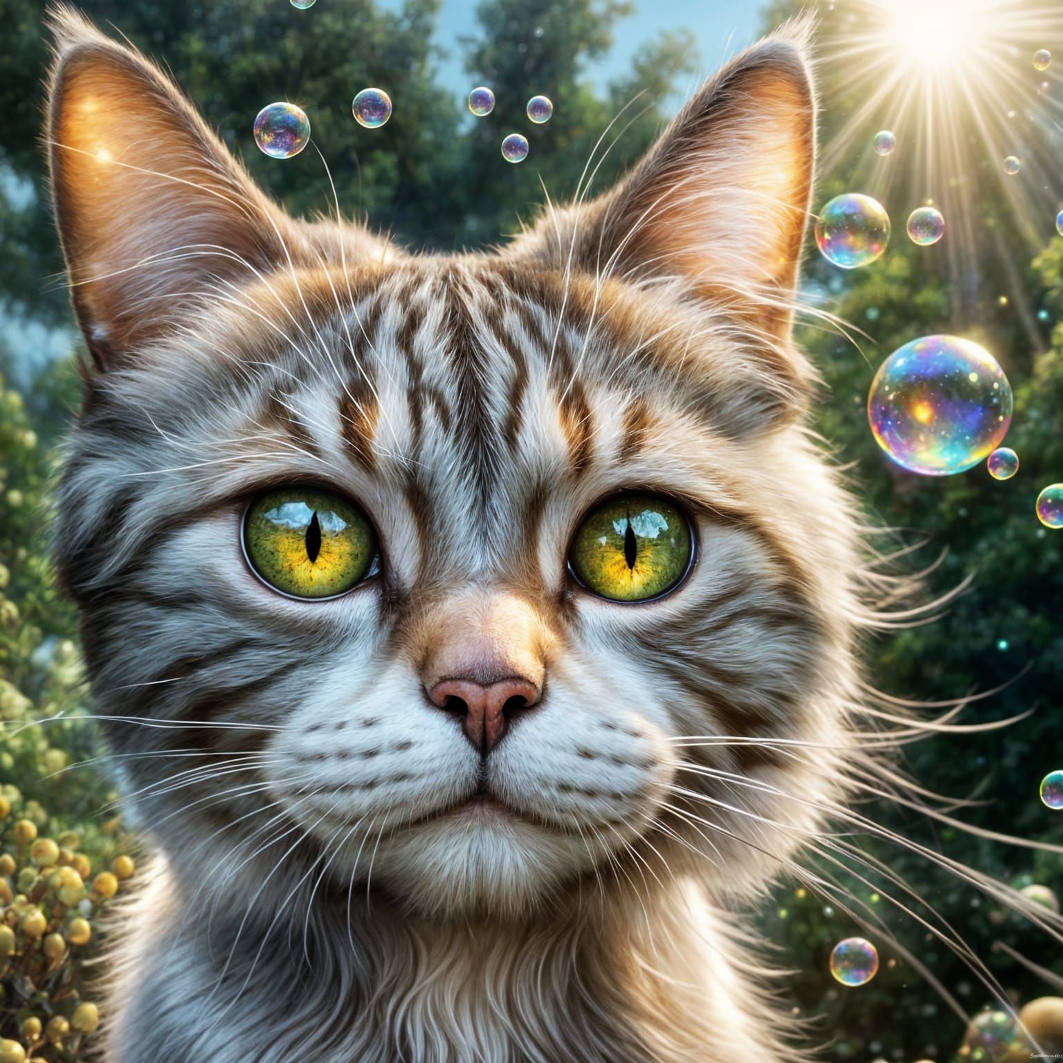 Psychedelic Cat Portrait in Art Nouveau Style