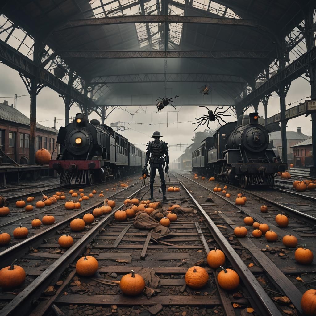 Ominous Derelict Train Station in Cinematic Style