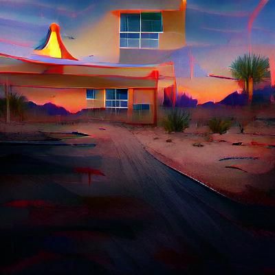 Creepy Desert Motel at Sunrise