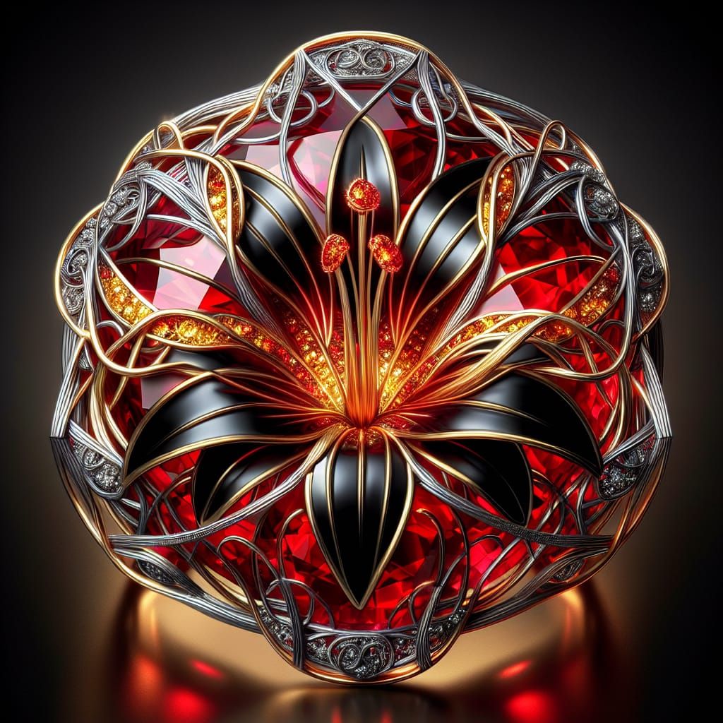 Luxurious Ruby Jewel with Electrified Platinum and Black Lil...