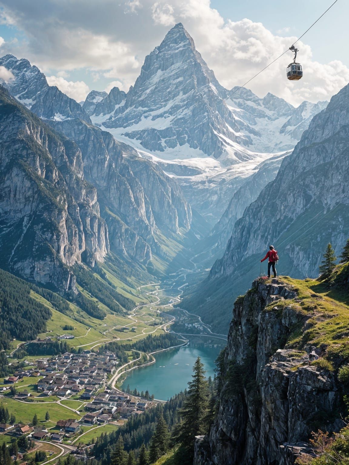 Majestic Alps Village Bathed in Golden Sunlight