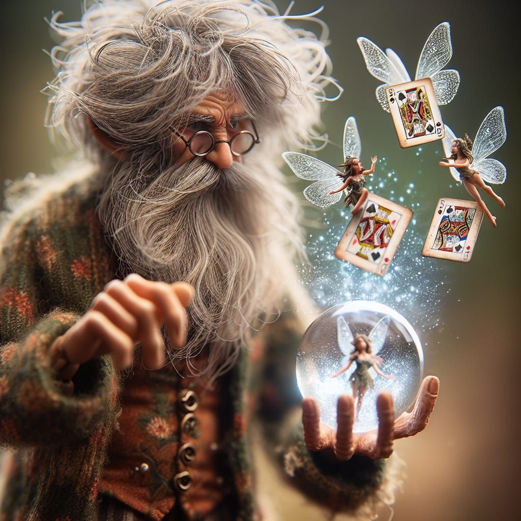 Magician Conjuring Fairies with Magical Globe