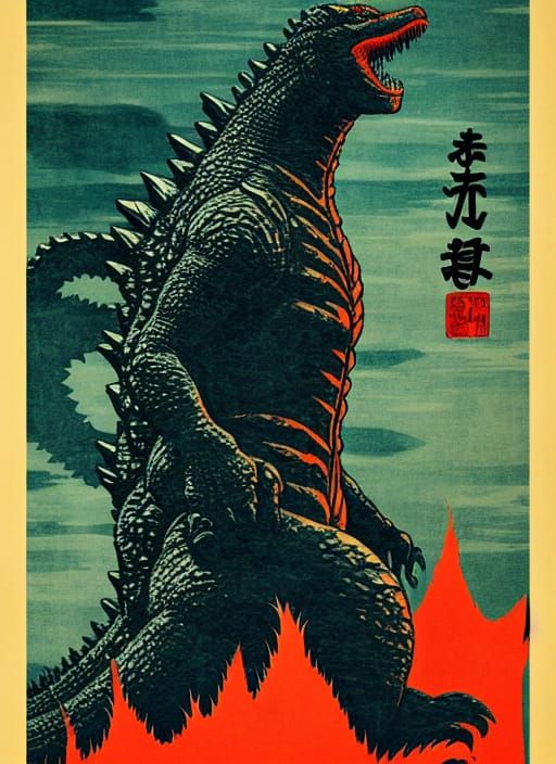 Godzilla Kaiju Monster Art Deco Movie Poster